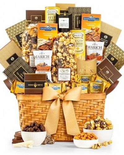 <p>The top quality of the gourmet goodies in this basket are perfect for sending to your favorite people, customers or even clients!</p>
<p>Delight in giving gourmet cookies, wafers, popcorn and much, much more.</p>